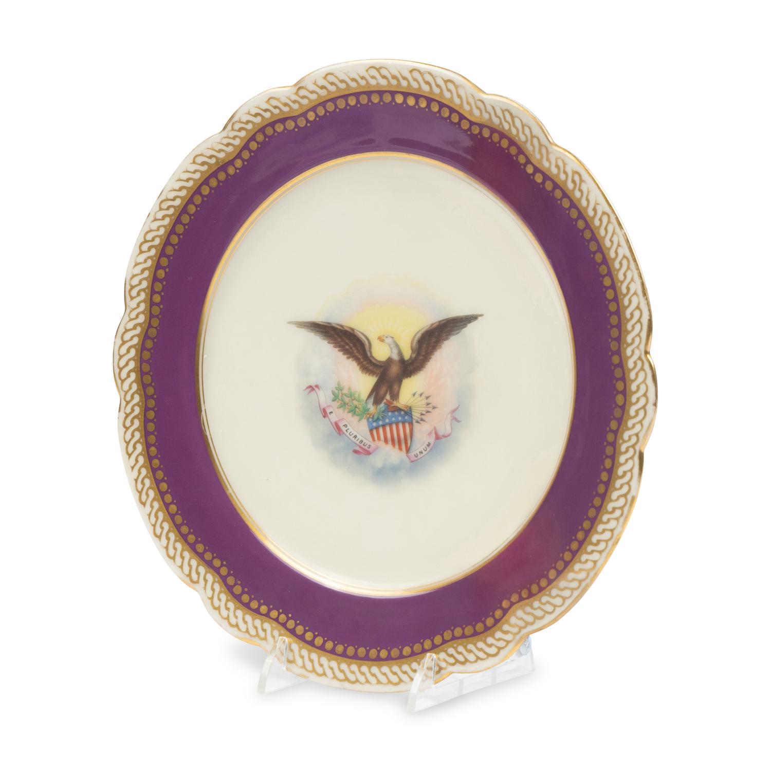 [LINCOLN WHITE HOUSE]. A French Limoges porcelain dinner plate from the solferino china service used during the first Lincoln administration. Limoges, France: Haviland & Co., 1861.