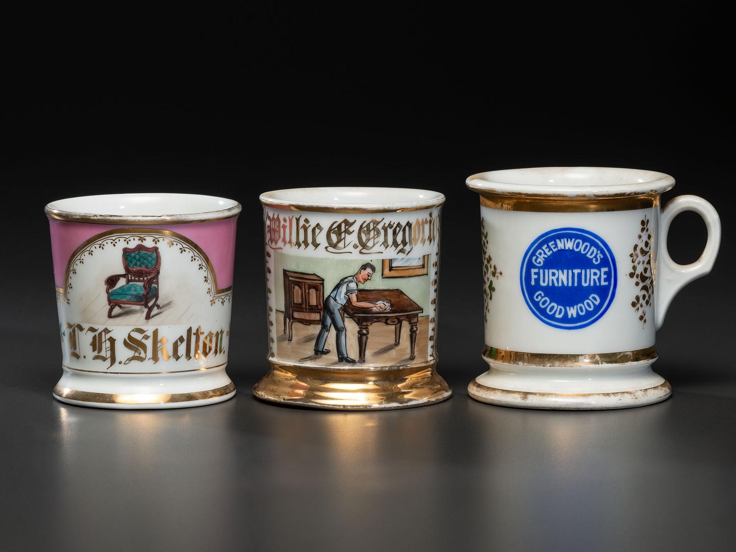 Three Furniture Maker's Occupational Shaving Mugs