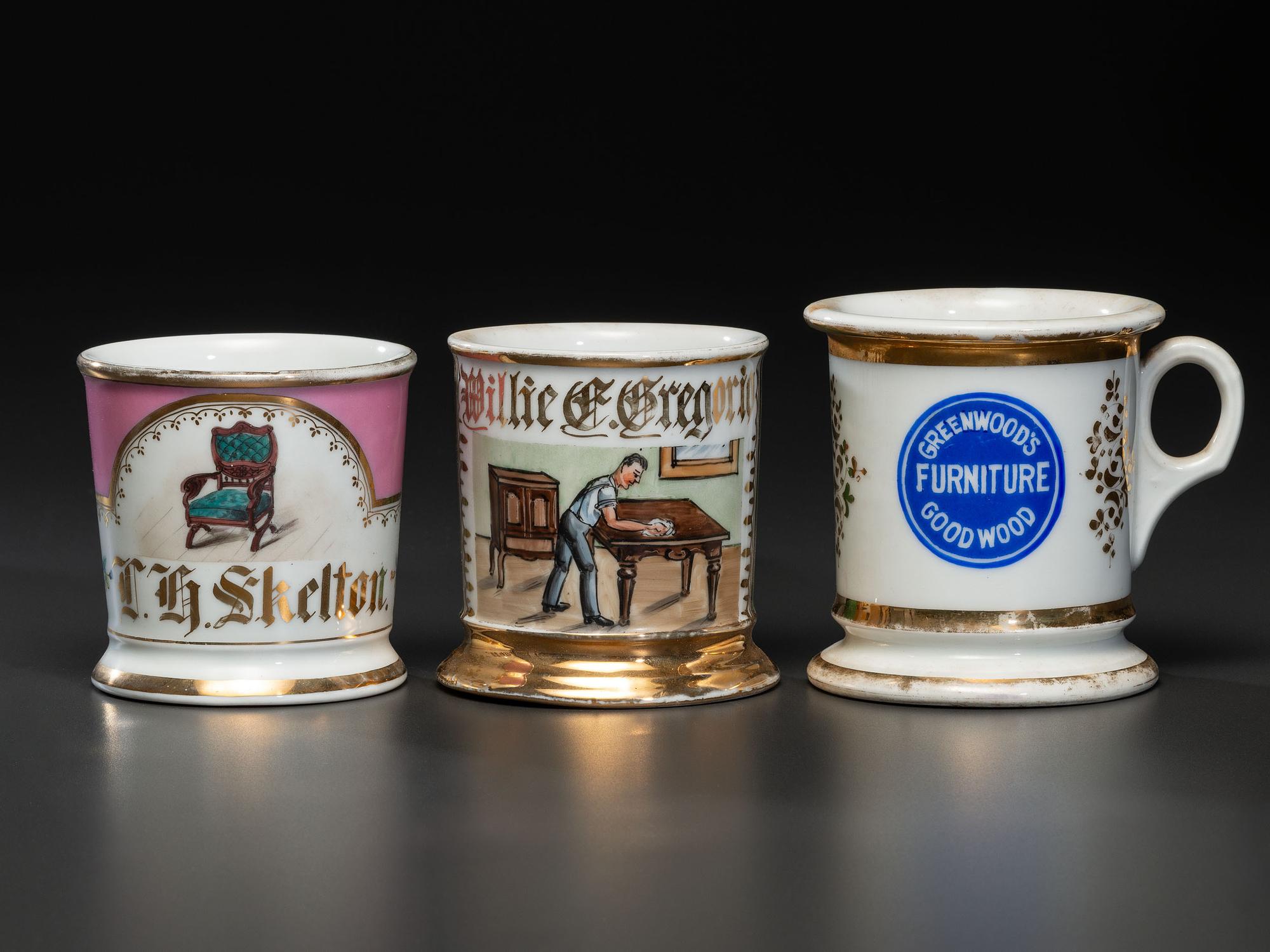 Three Furniture Maker's Occupational Shaving Mugs