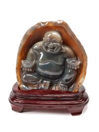 A Chinese Export Carved Agate Figure of a Seated Buddha