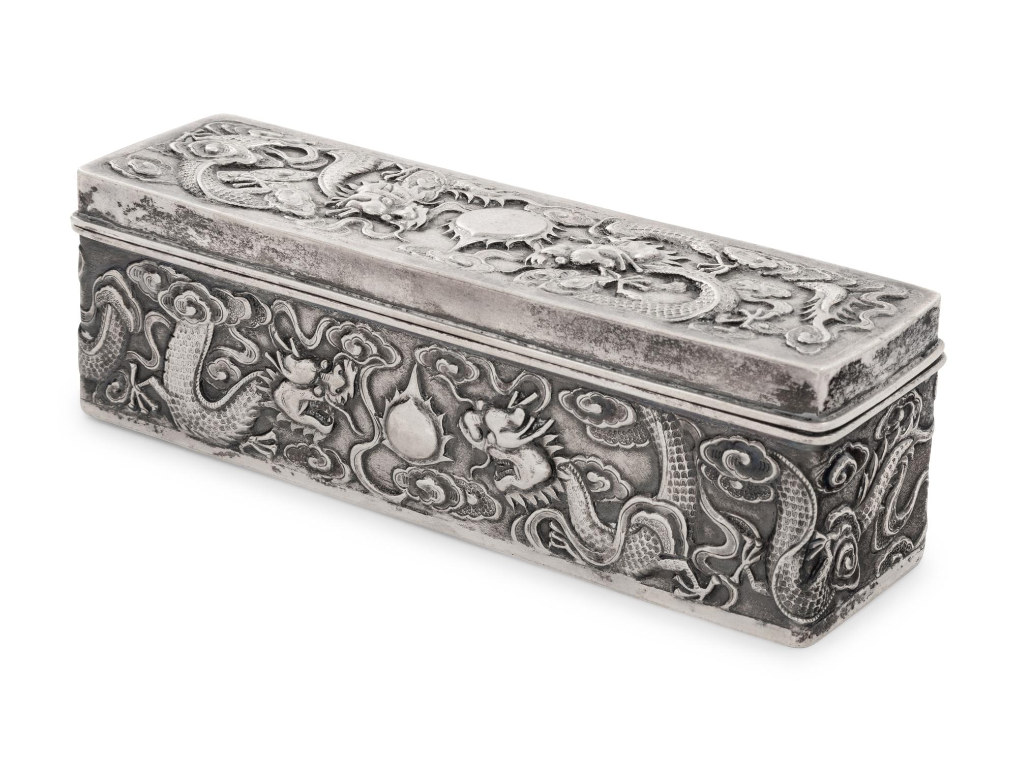 A Chinese Export Silver Rectangular Box and Cover