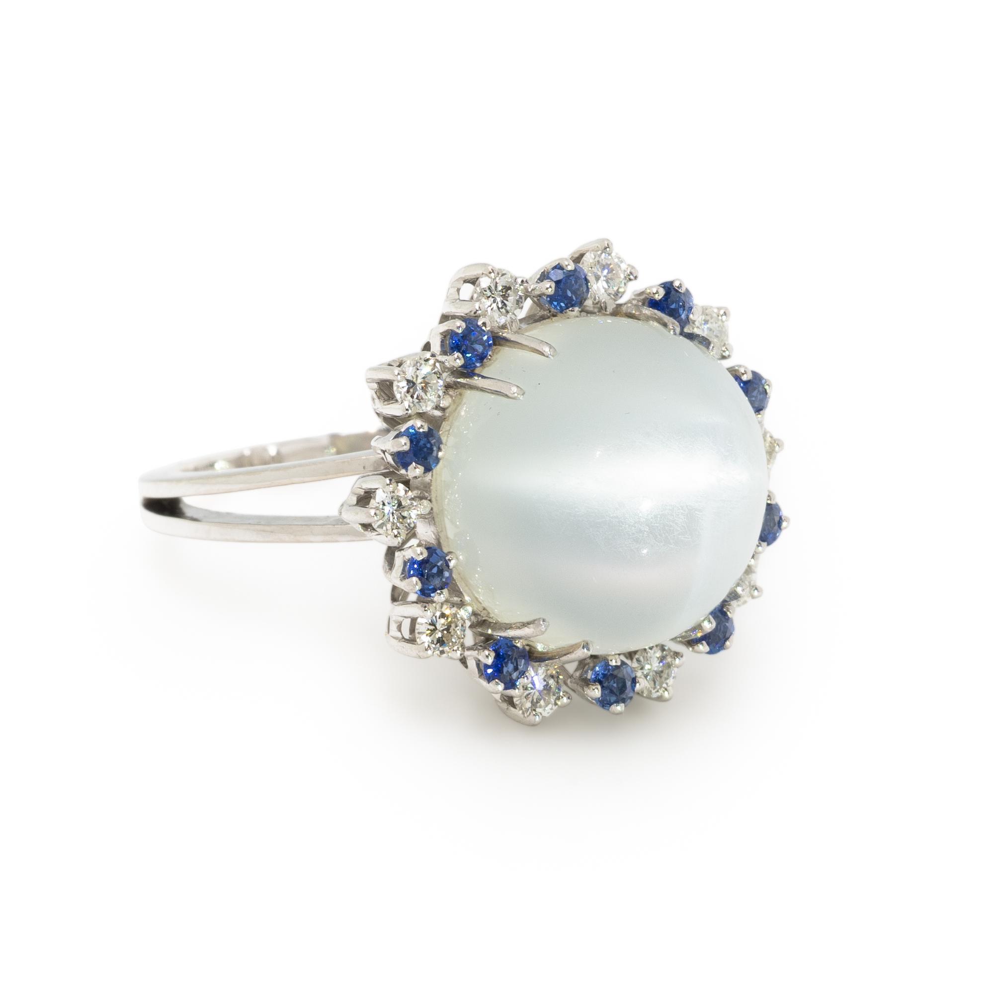 CAT'S EYE MOONSTONE, DIAMOND, AND SAPPHIRE RING