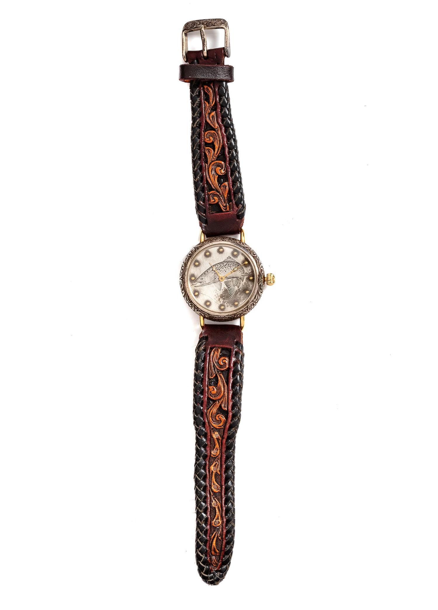 A Silver and Yellow Gold Wristwatch,