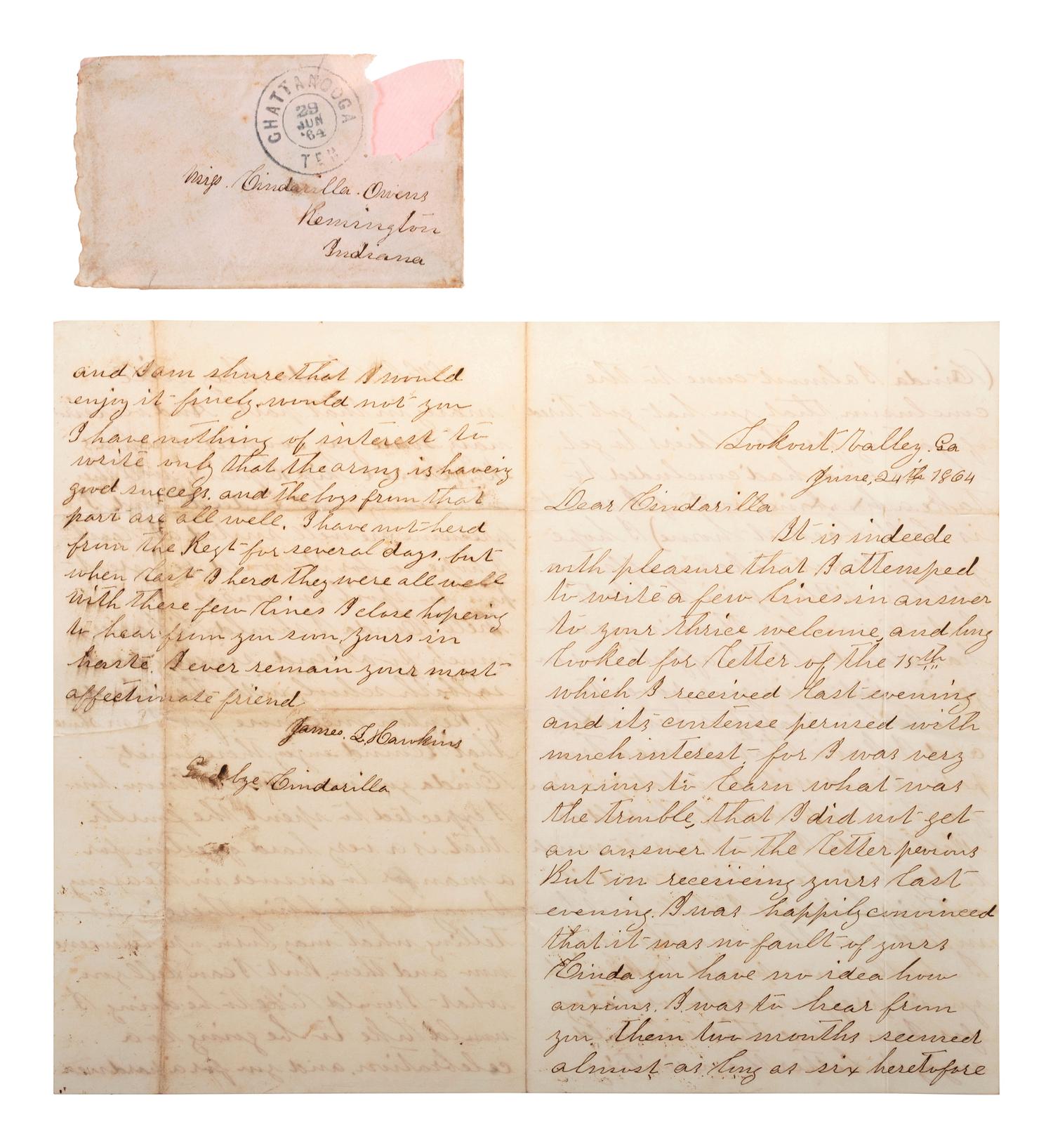[CIVIL WAR]. Archive of 23 letters of James L. Hawkins, 10th Indiana Volunteers. September 1862-August 1864.
