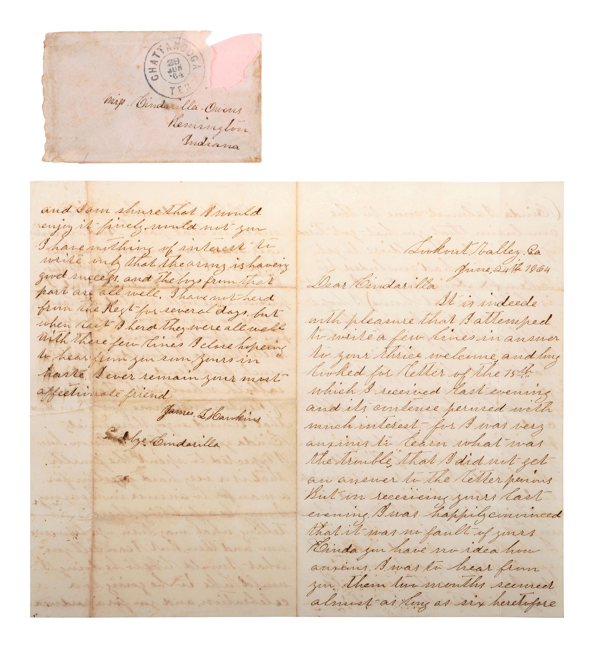 [CIVIL WAR]. Archive of 23 letters of James L. Hawkins, 10th Indiana Volunteers. September 1862-August 1864.