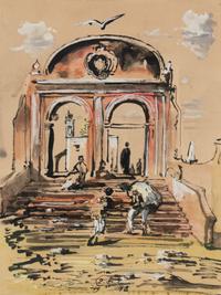 Surrealist Scene with Figures and Ruins , 1948