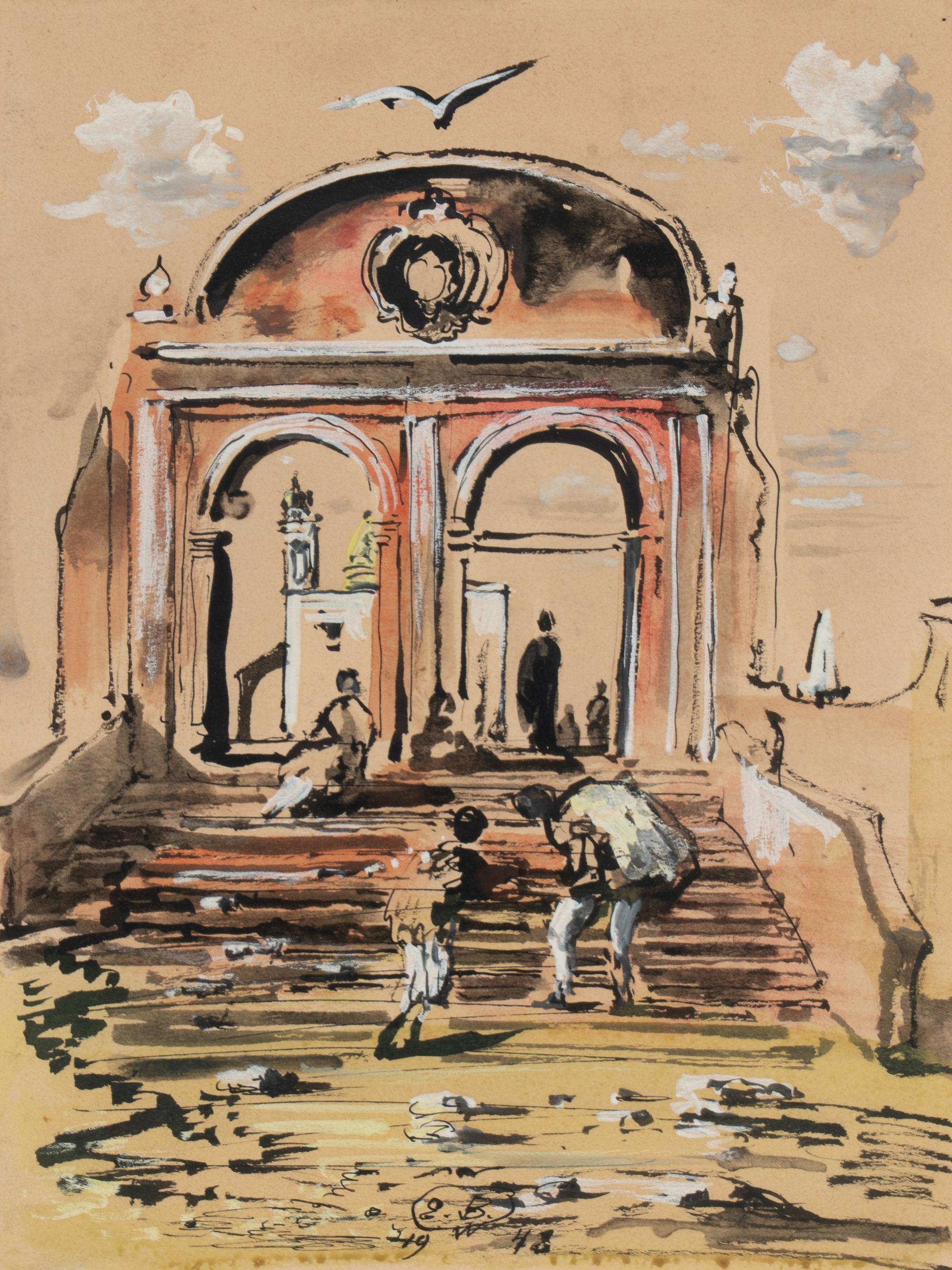Surrealist Scene with Figures and Ruins , 1948