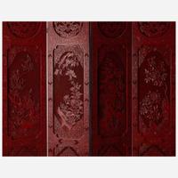 A finely-carved Chinese six-panel cinnabar lacquer wood screen 中国朱红漆六开屏风 20th century ????