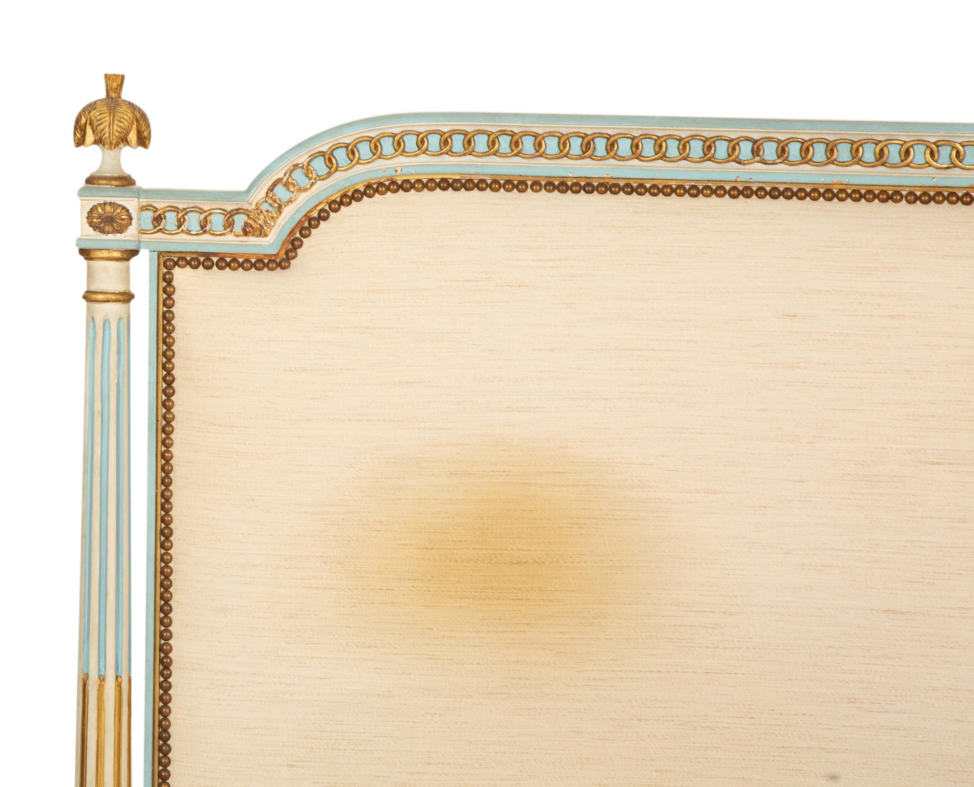 A Louis XVI Style Painted and Parcel Gilt Full-Size Bed