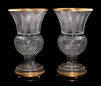 A Pair of Gilt Bronze Mounted Cut Glass Urns