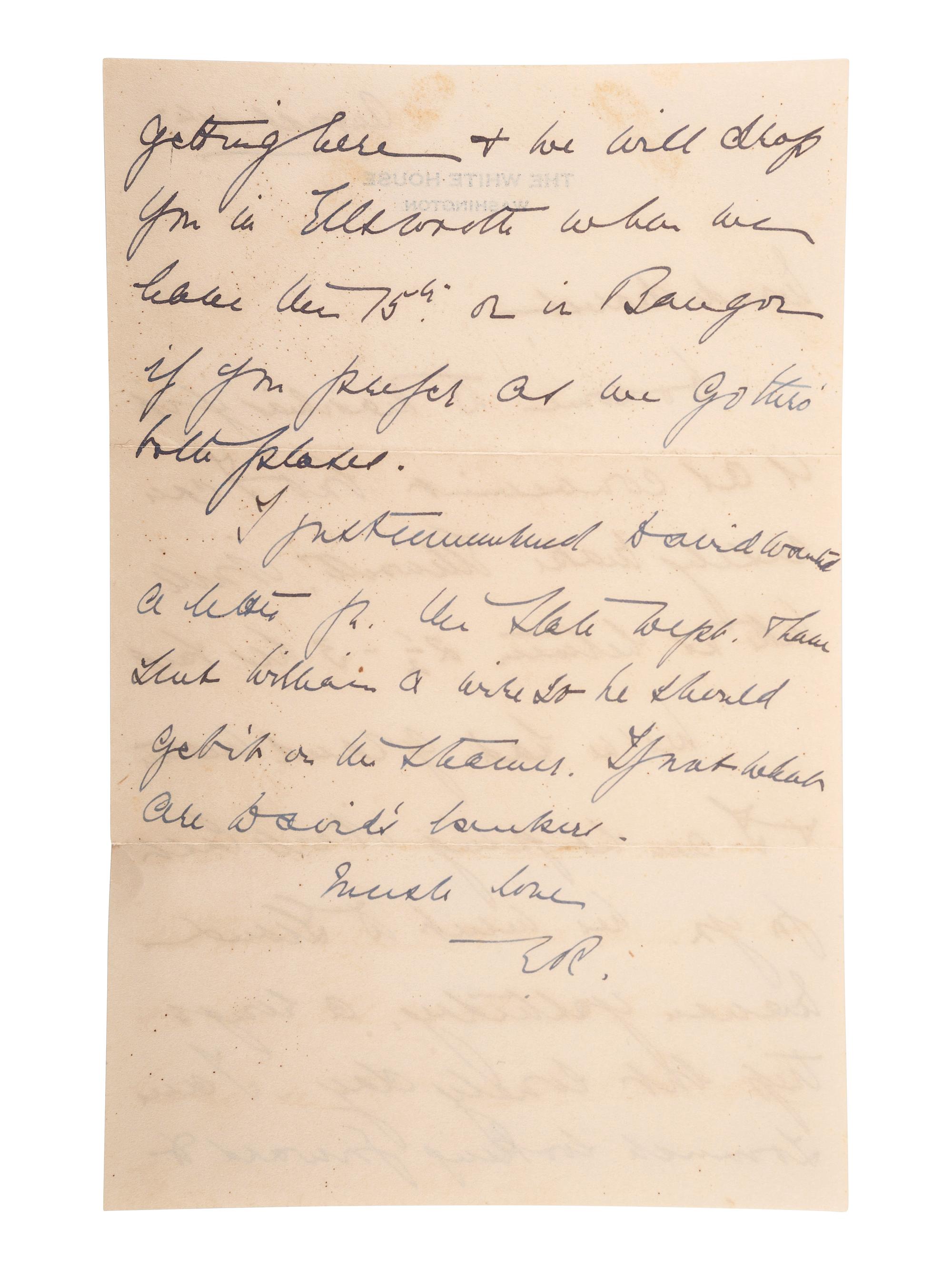 ROOSEVELT, Eleanor (1884-1962). Autograph letter signed ("E.R."), to Maude Livingston Hall Gray. Washington, D.C., 4 August [1935].