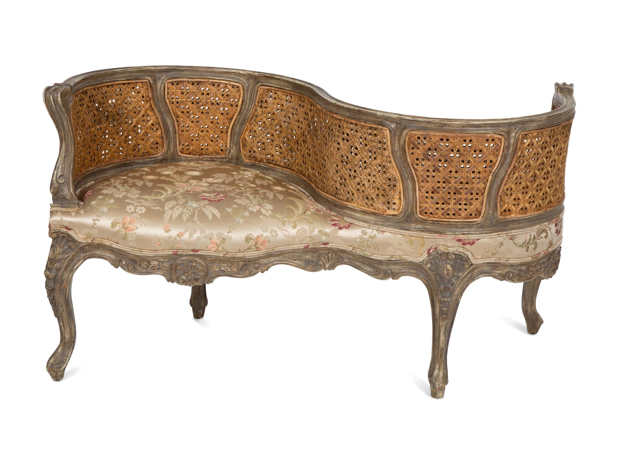 A Louis XV Style Painted Cane Back Tete-a-Tete