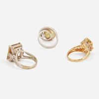 A Collection of Three Contemporary Gold and Gemstone Rings