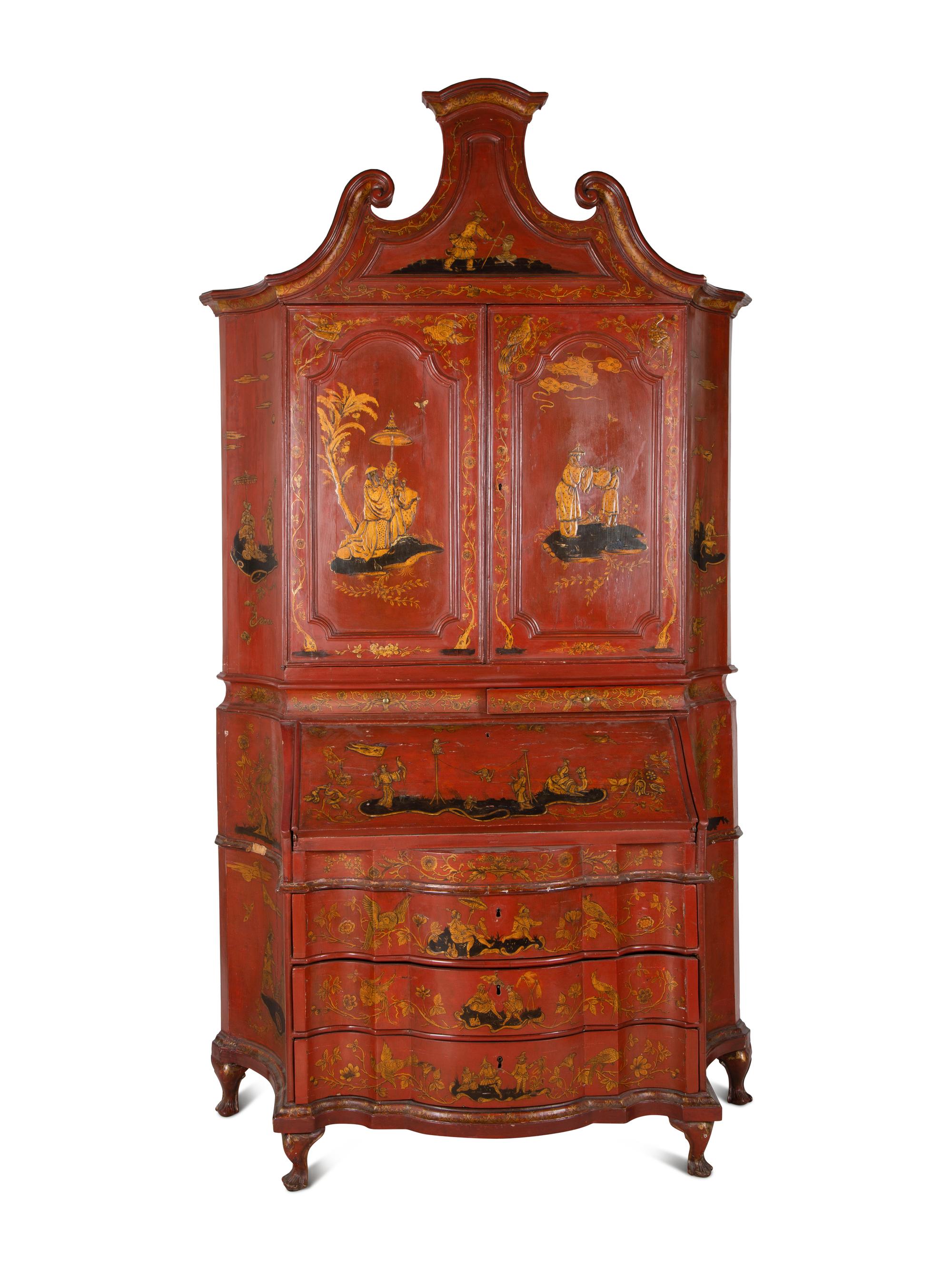 An Italian Chinoiserie-Decorated Painted Secretary Bureau
