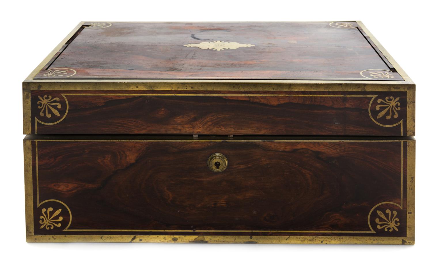 A Regency Brass Mounted Rosewood Writing Box Height 17 inches.