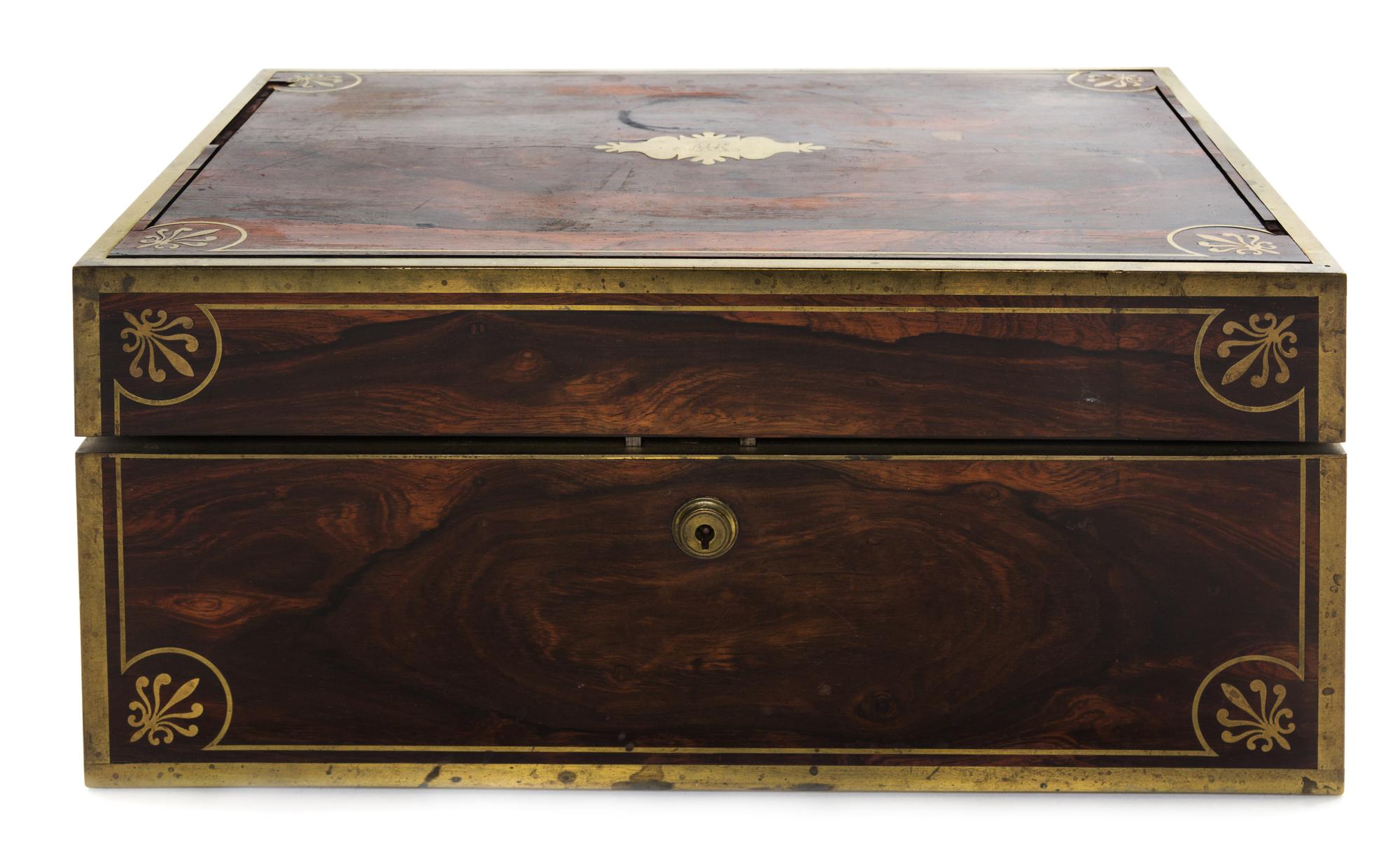 A Regency Brass Mounted Rosewood Writing Box Height 17 inches.