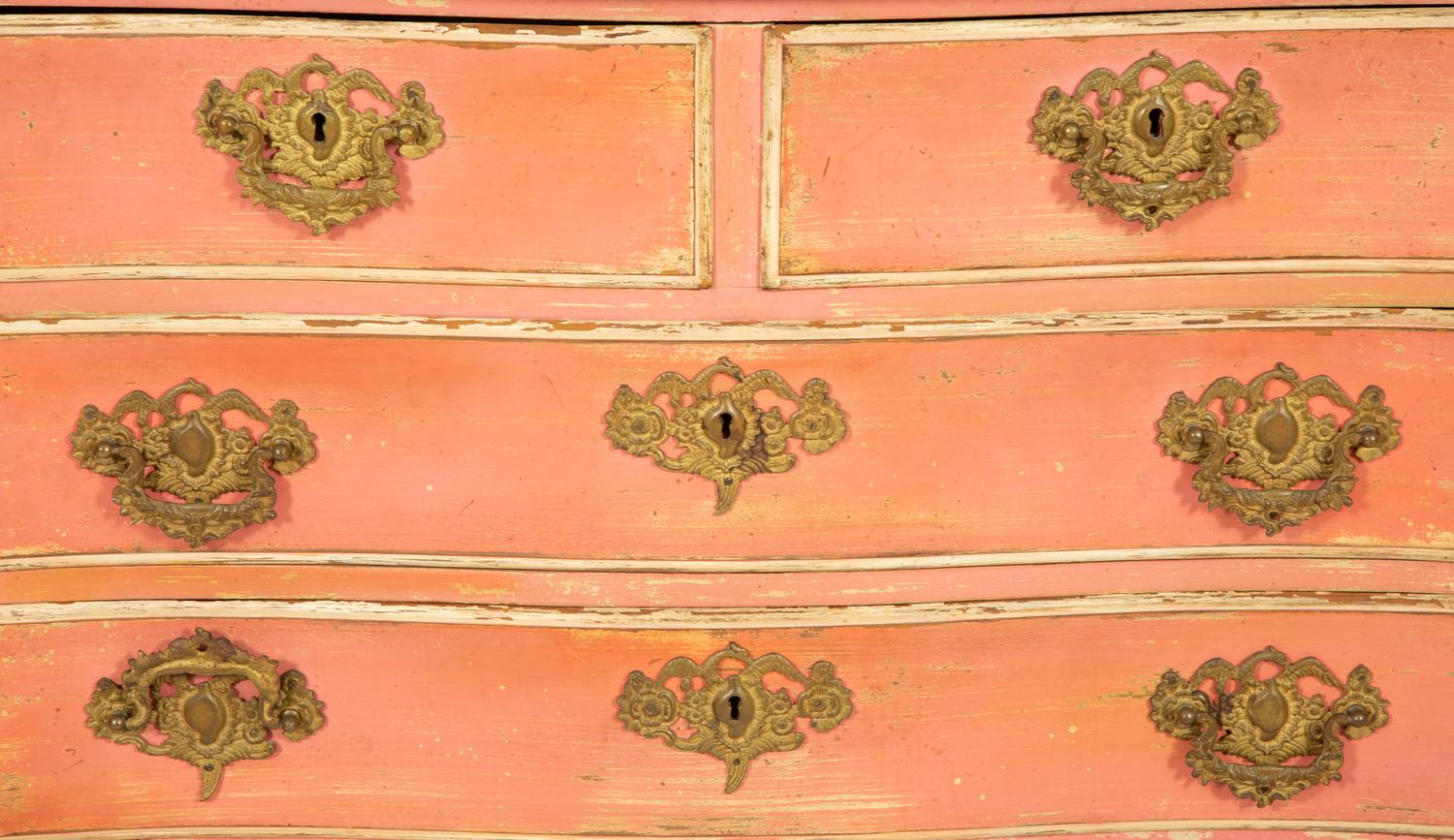 A Portuguese Painted and Parcel Gilt Commode