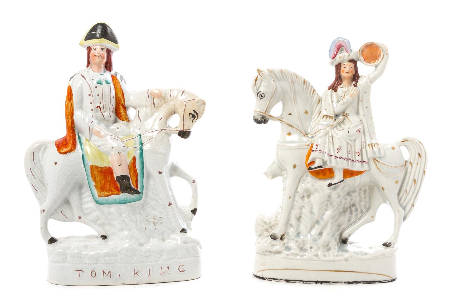 Two Staffordshire Equestrian Figures Height of taller 11 3/4 inches.