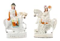 Two Staffordshire Equestrian Figures Height of taller 11 3/4 inches.