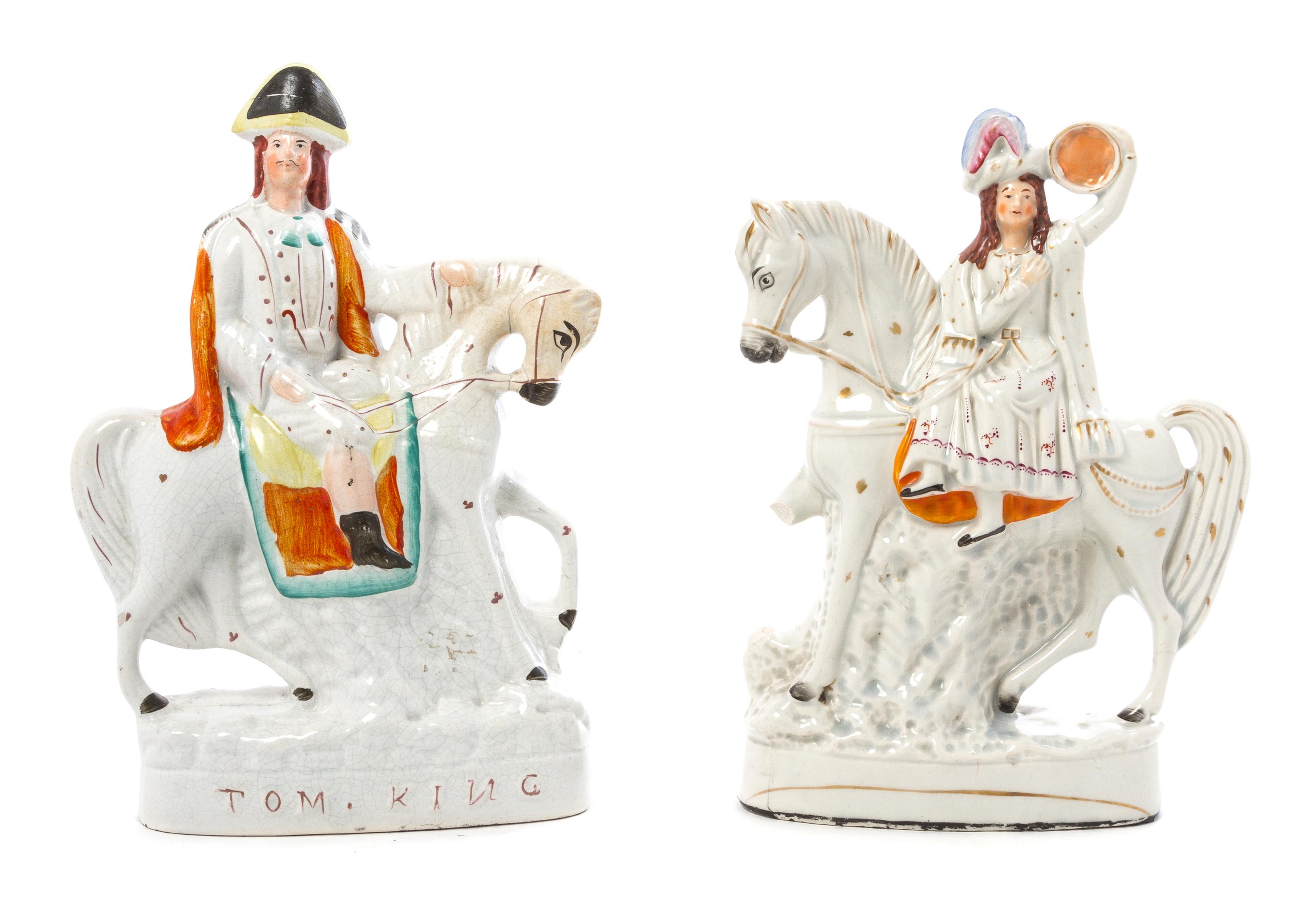 Two Staffordshire Equestrian Figures Height of taller 11 3/4 inches.
