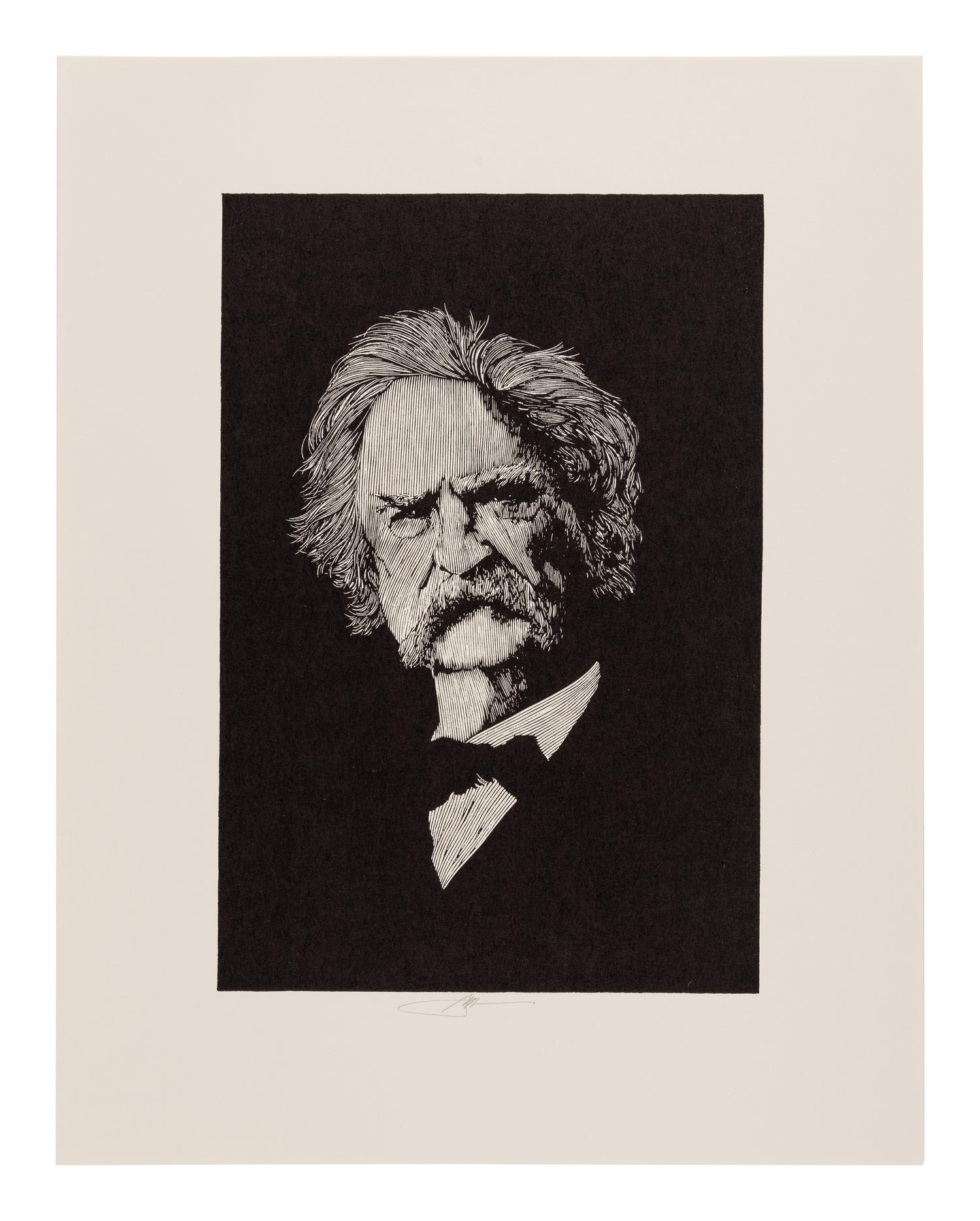 [MOSER, Barry, illustrator]. CLEMENS, Samuel Langhorne (1835-1910). Adventures of Huckleberry Finn. West Hatfield, MA: Pennyroyal Press, 1985.