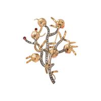 CORAL, RUBY AND DIAMOND ROSEBUSH PENDANT/BROOCH