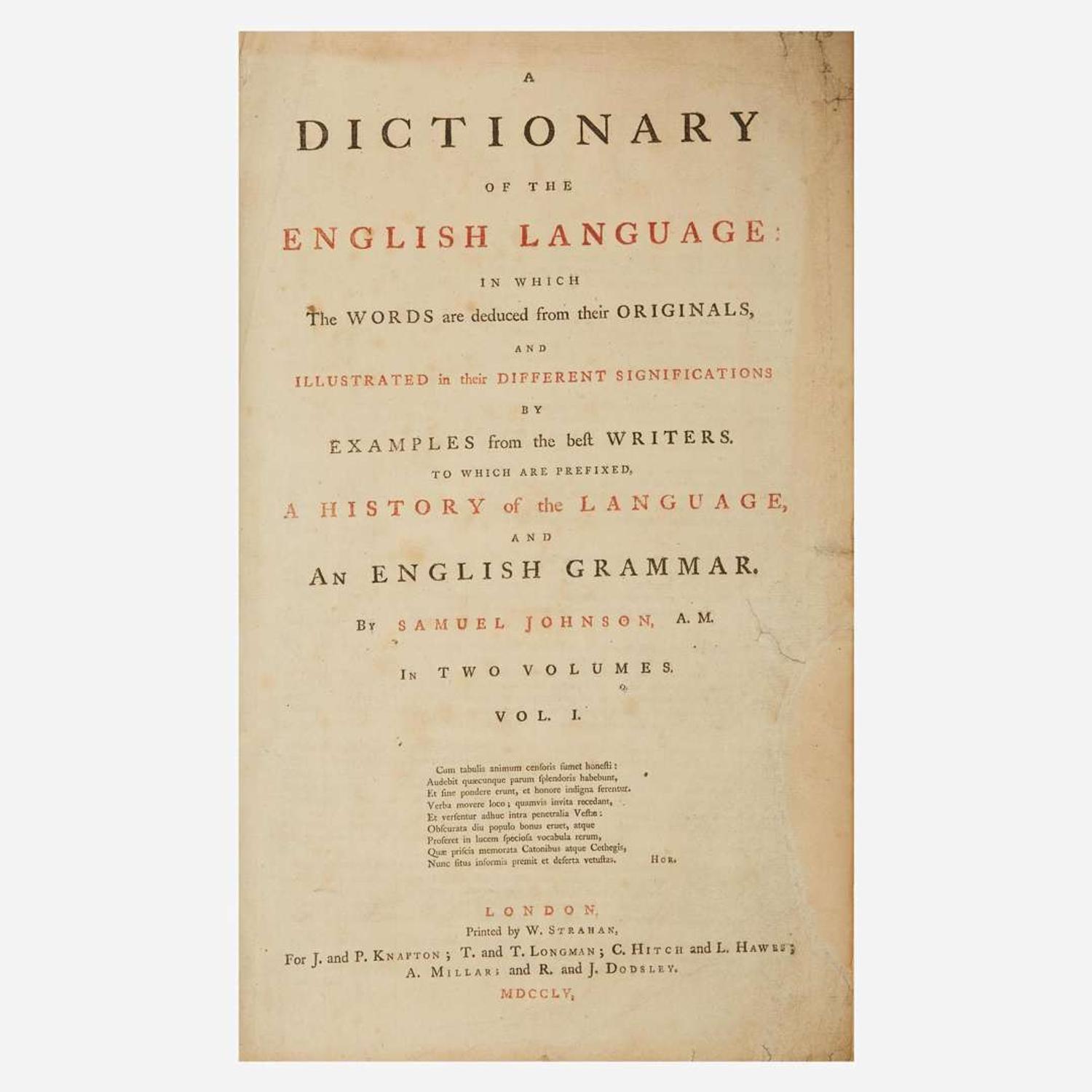 [Literature] Johnson, Samuel A Dictionary of the English Language...