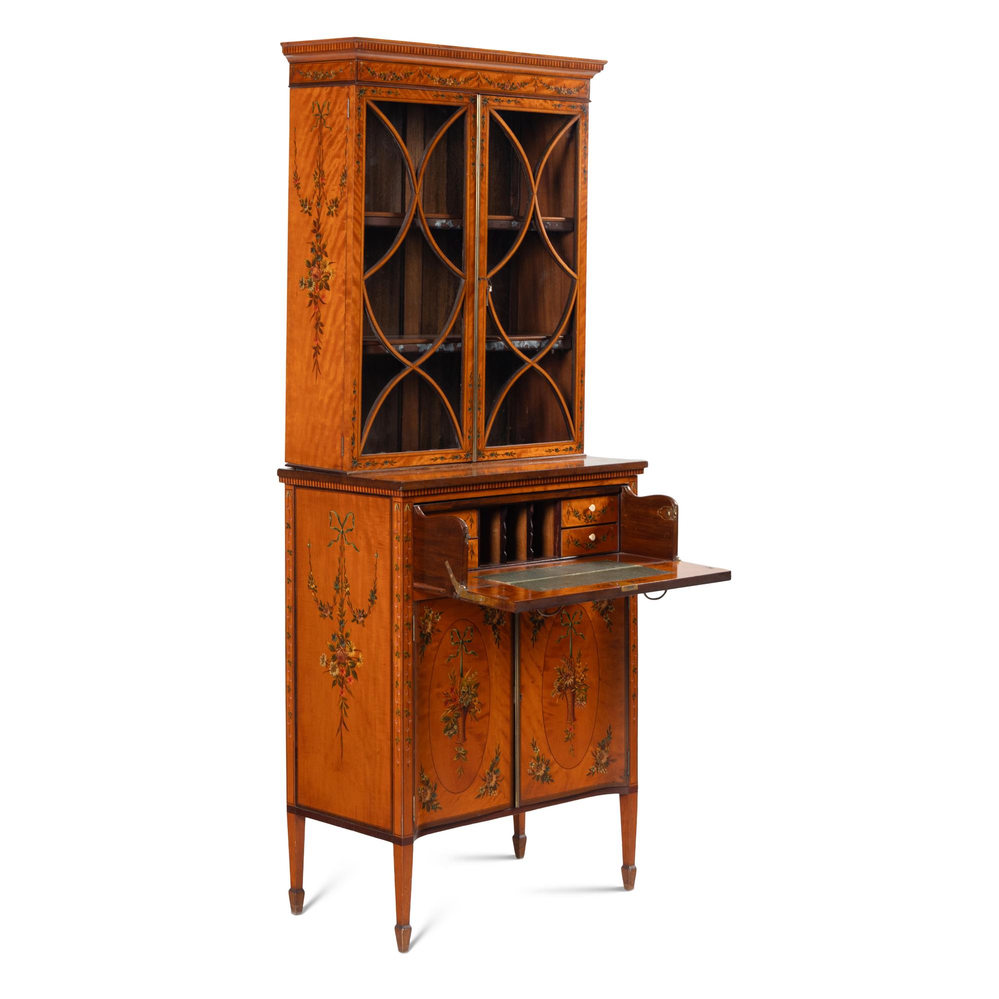 An Edwardian Painted Satinwood Bureau Bookcase