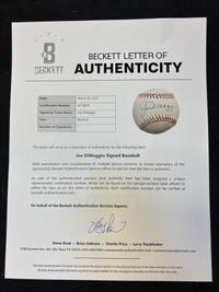 A Joe DiMaggio Single Signed Autograph Baseball (Beckett Authentication Services Letter),