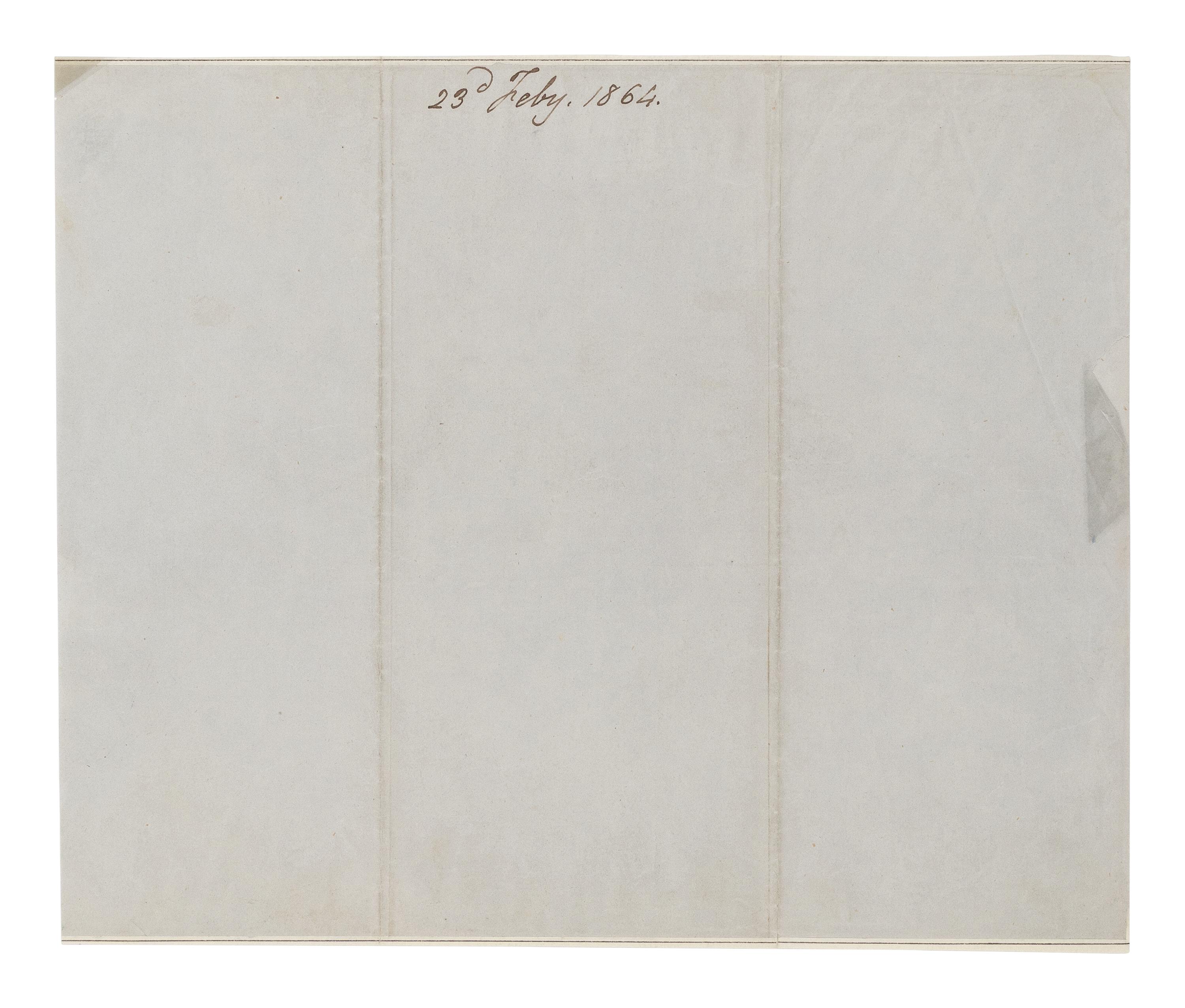LINCOLN, Abraham (1809-1865). Partially printed document signed ("Abraham Lincoln"). Washington D.C., 23 February 1864.