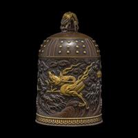 Inoue of Kyoto, A Japanese Parcel Gilt and Patinated Bronze Bell-Form Covered Jar, Meiji Period — 日本明治時期 京都井上製龍紋鐘式蓋盒