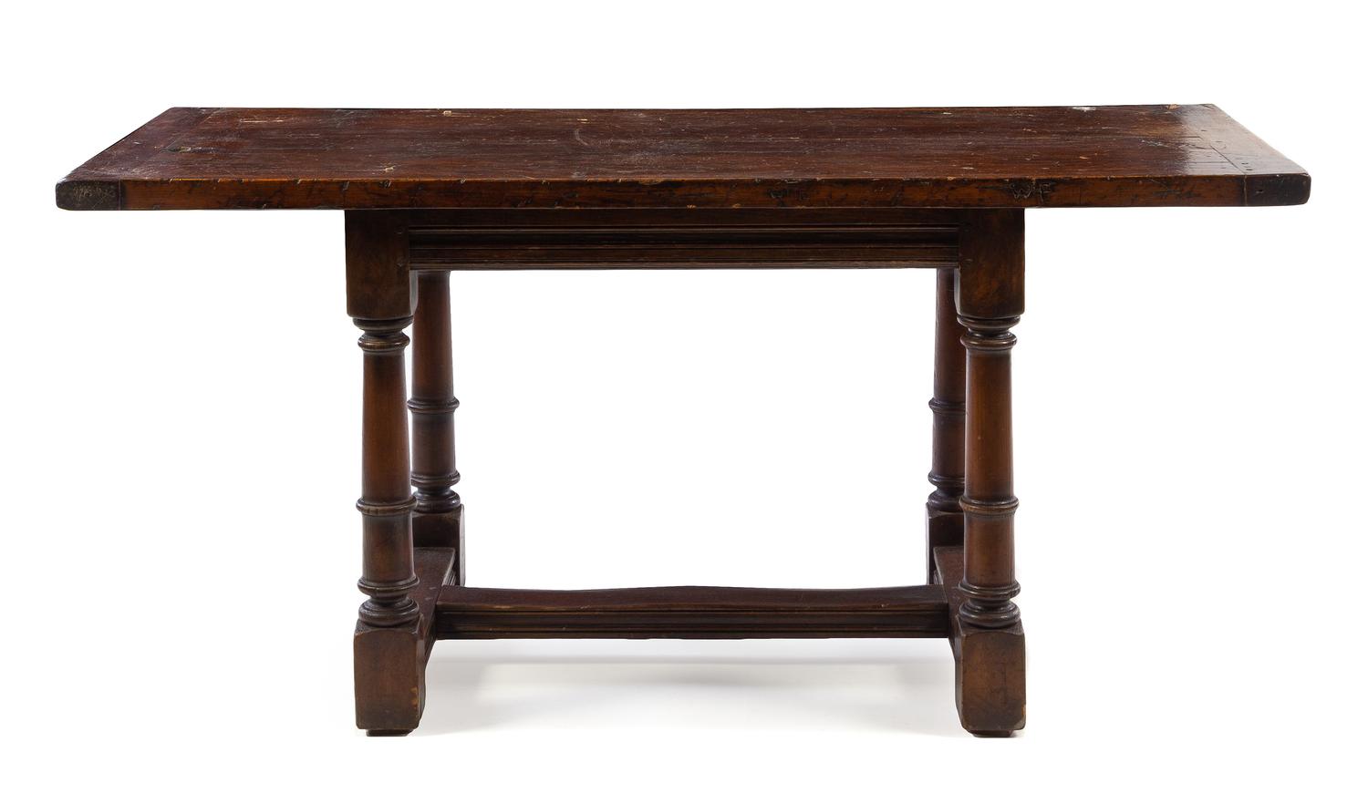 A Jacobean Style Oak Table Height 30 5/8 x width 65 3/8 x depth 27 1/4 inches. — INCORPORATING 18TH/19TH CENTURY ELEMENTS