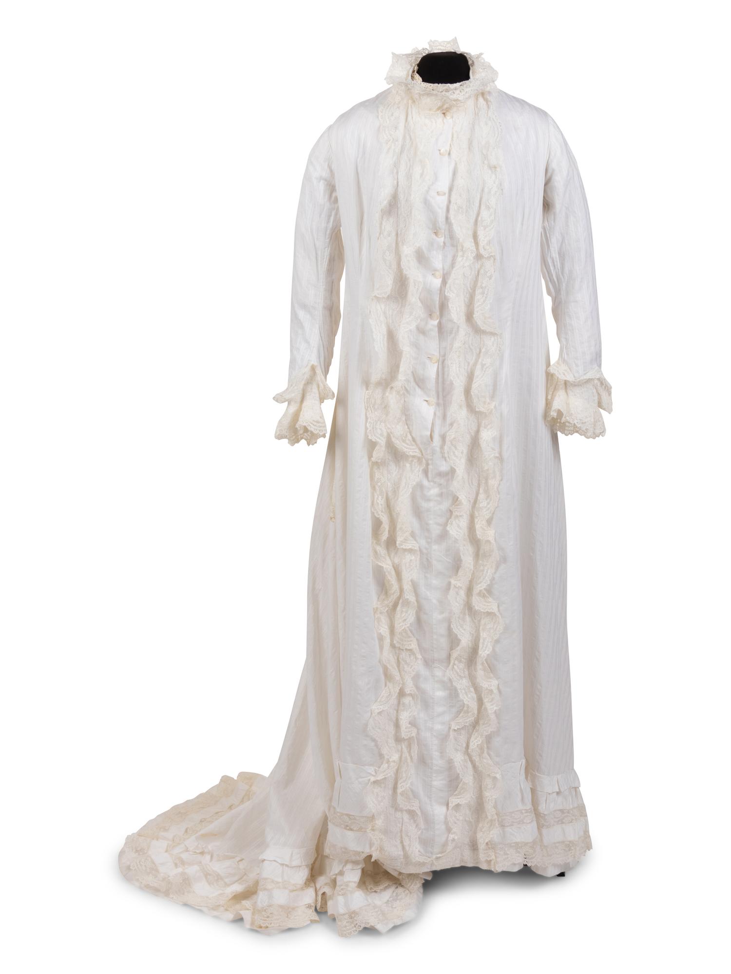 Cotton Satin Striped Women's Nightgown, 1870s