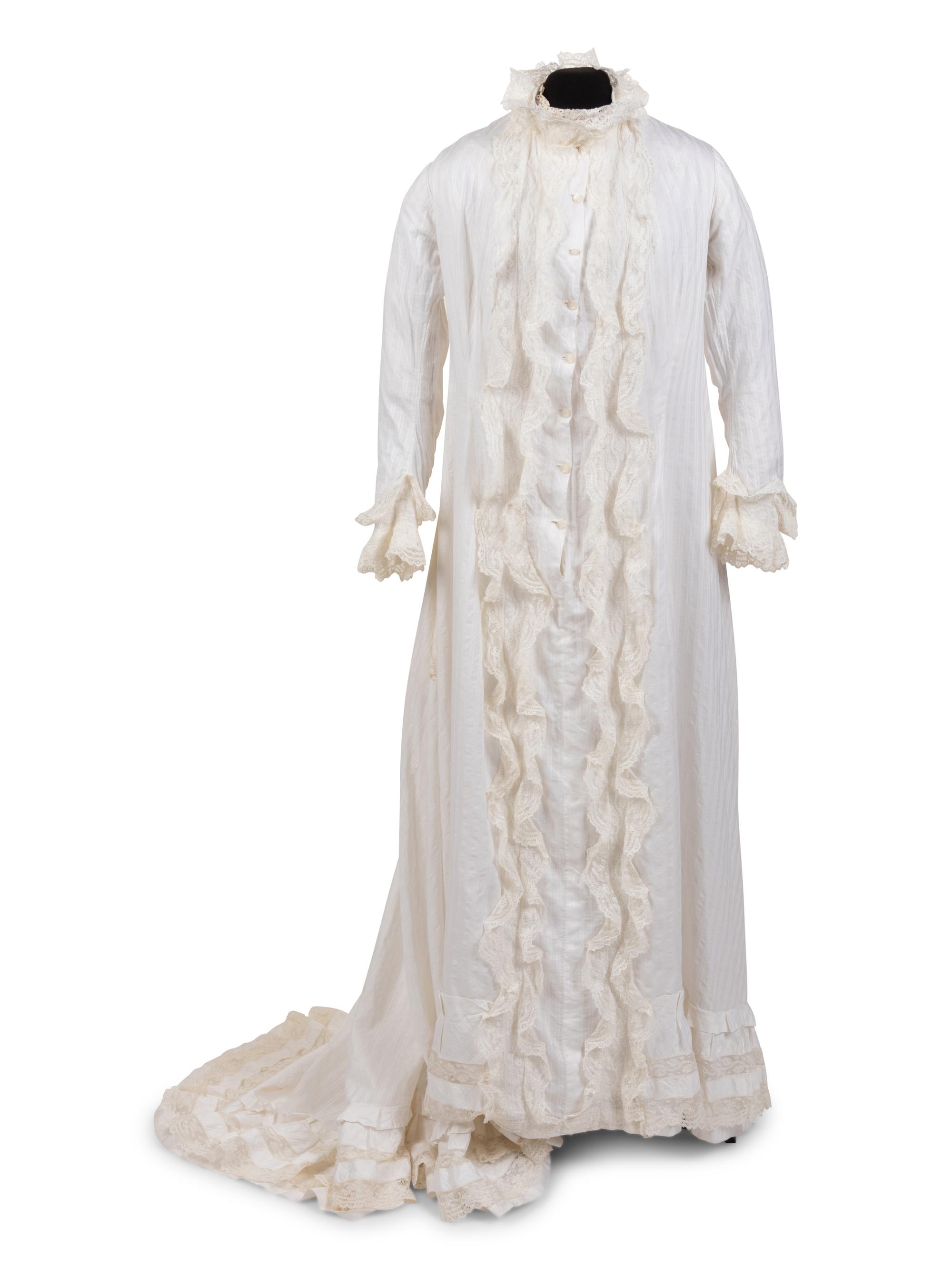 Cotton Satin Striped Women's Nightgown, 1870s