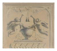 A French Grisaille-Painted Canvas Fire Board