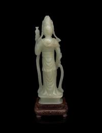 A Pale Celadon Jade Figure of Standing Guanyin
