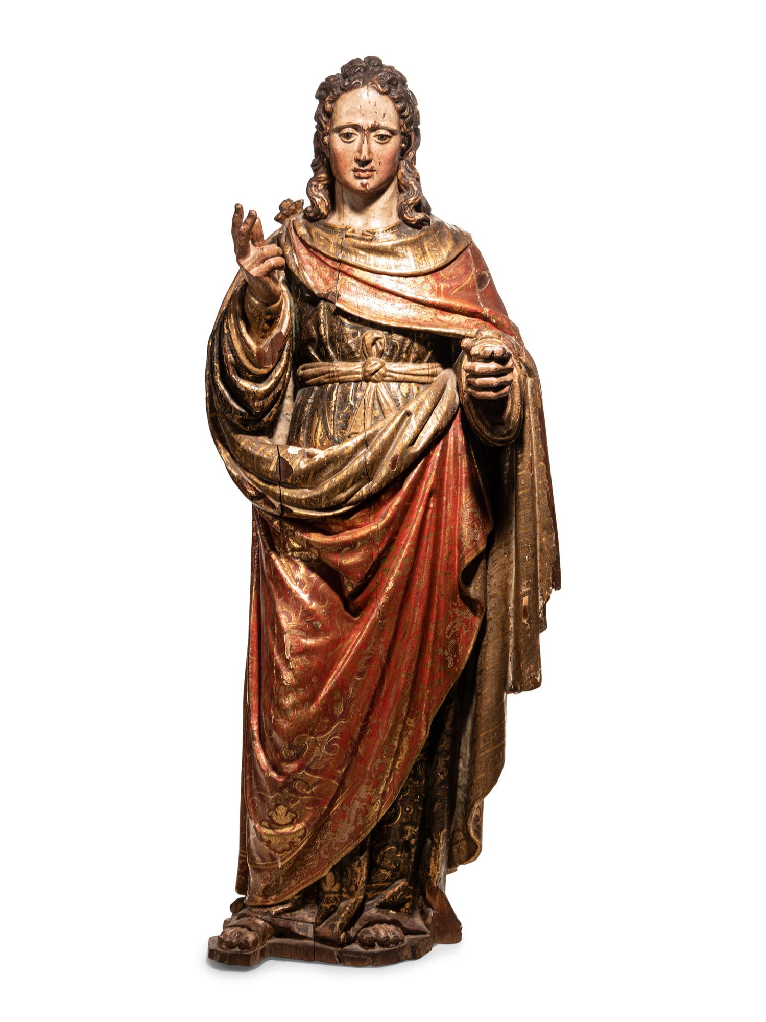 A Carved Parcel Gilt and Polychrome Decorated Figure of Santa Luzia