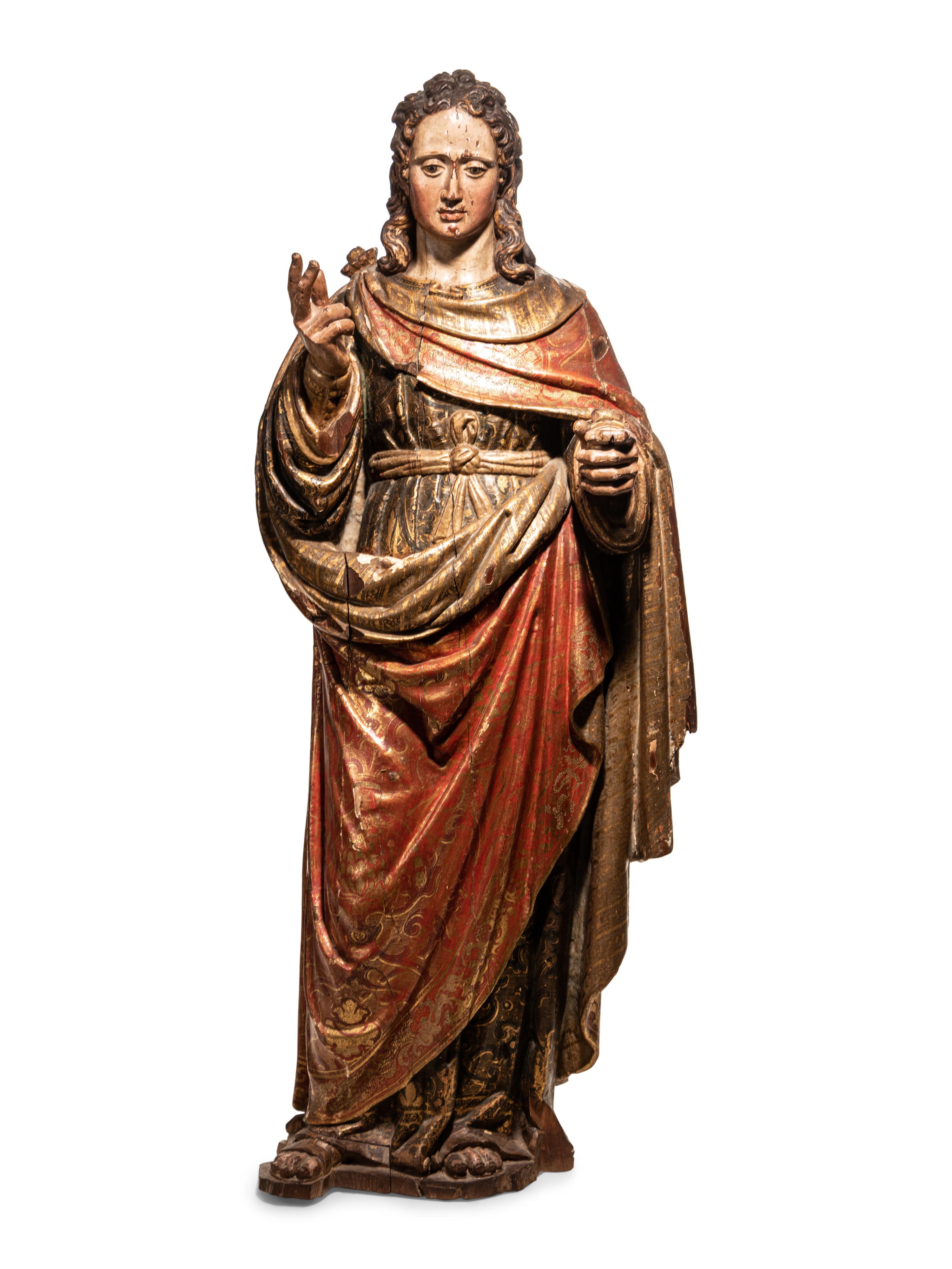 A Carved Parcel Gilt and Polychrome Decorated Figure of Santa Luzia