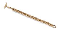 A Yellow Gold Twisted Rope Toggle Bracelet, 28.30 dwts.
