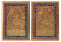 A Pair of Chinese Embroidered Silk Panels 15 1/4 x 10 1/4 inches.