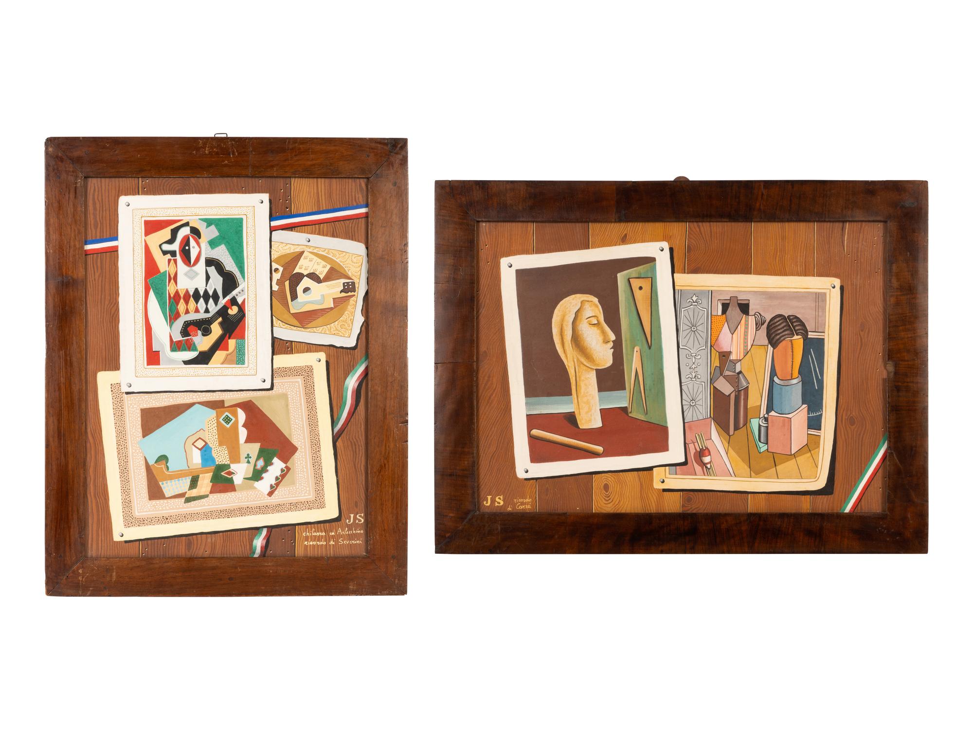 Two Italian Trompe-L'Oeil Collage Paintings — 20TH CENTURY