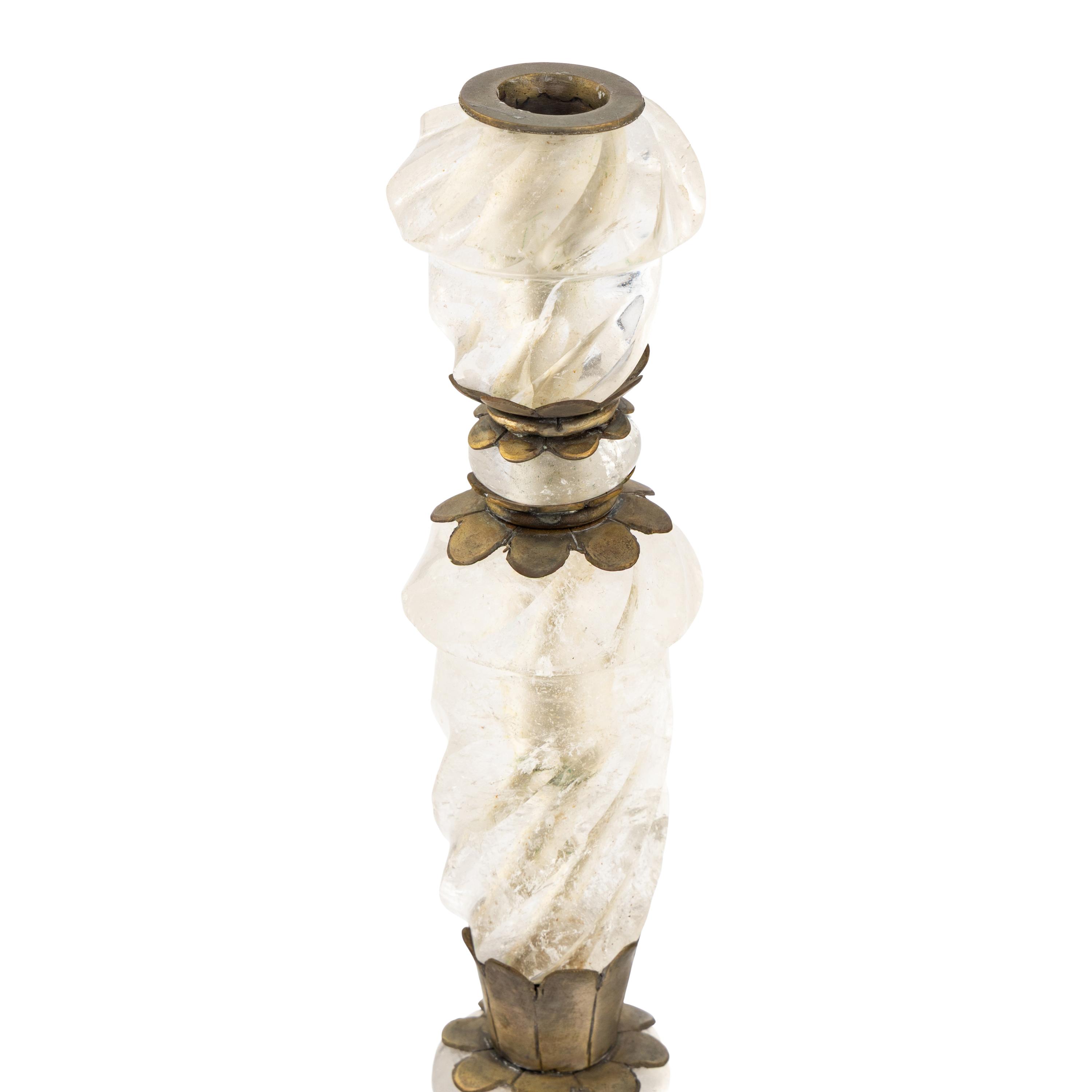 A Set of Four Baroque Style Metal Mounted Rock Crystal Candlesticks