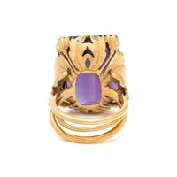 AMETHYST, DIAMOND, AND YELLOW GOLD RING
