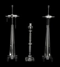 A Pair of Acrylic and Chrome Table Lamps and Another Single Table Lamp