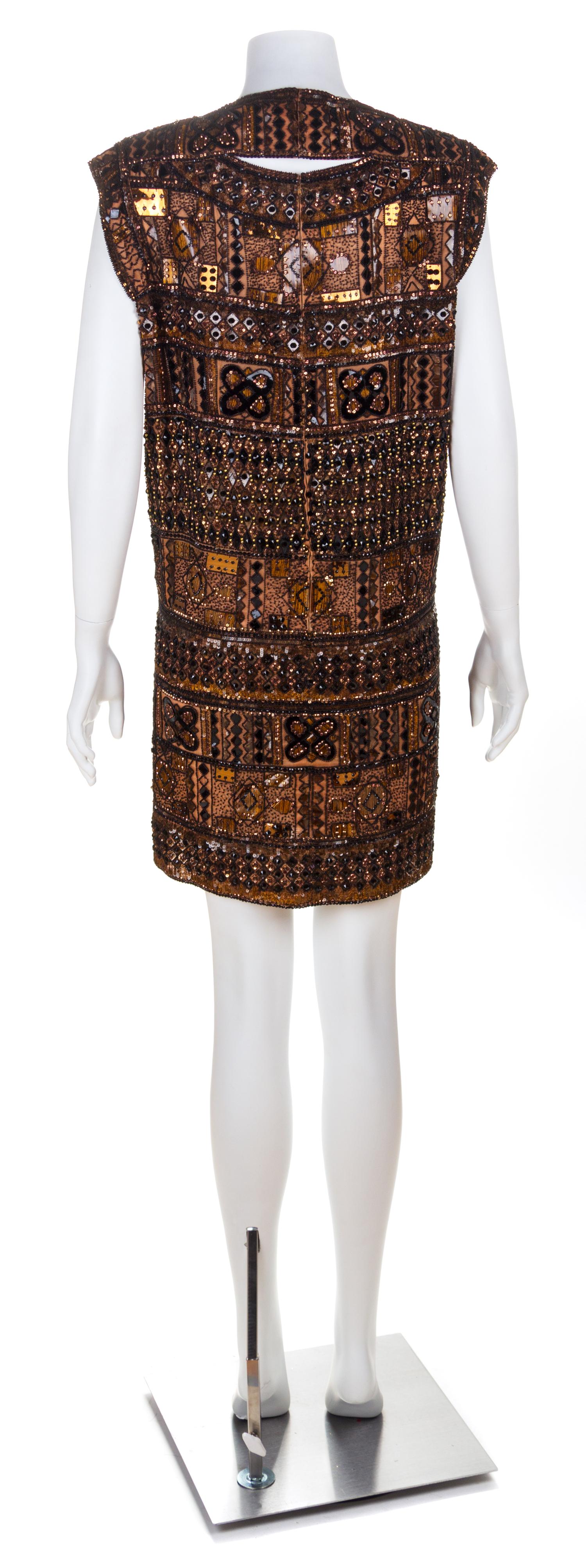 An Yves Saint Laurent Brown Heavily Beaded and Sequin Embroidered Shift Dress, No size.