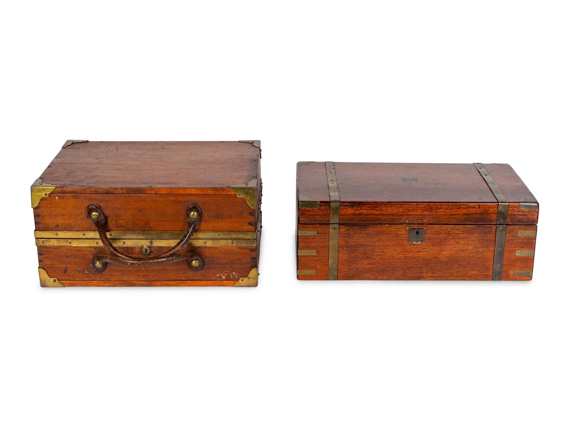 Two English Campaign Style Brass-Bound Boxes — 19TH CENTURY