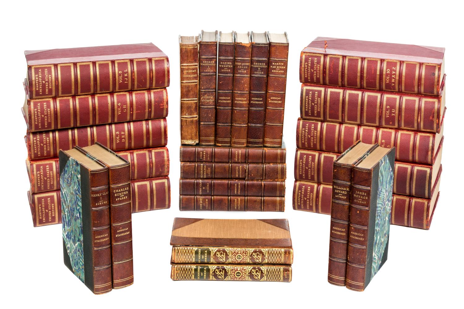 (AMERICANA) A group of 26 leather bound volumes.