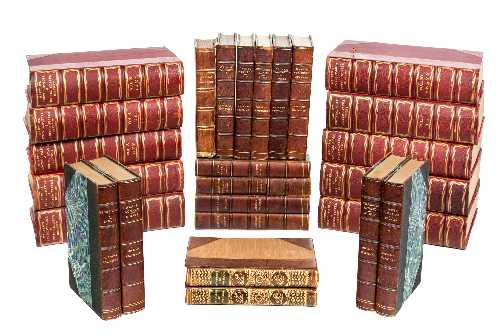 (AMERICANA) A group of 26 leather bound volumes.