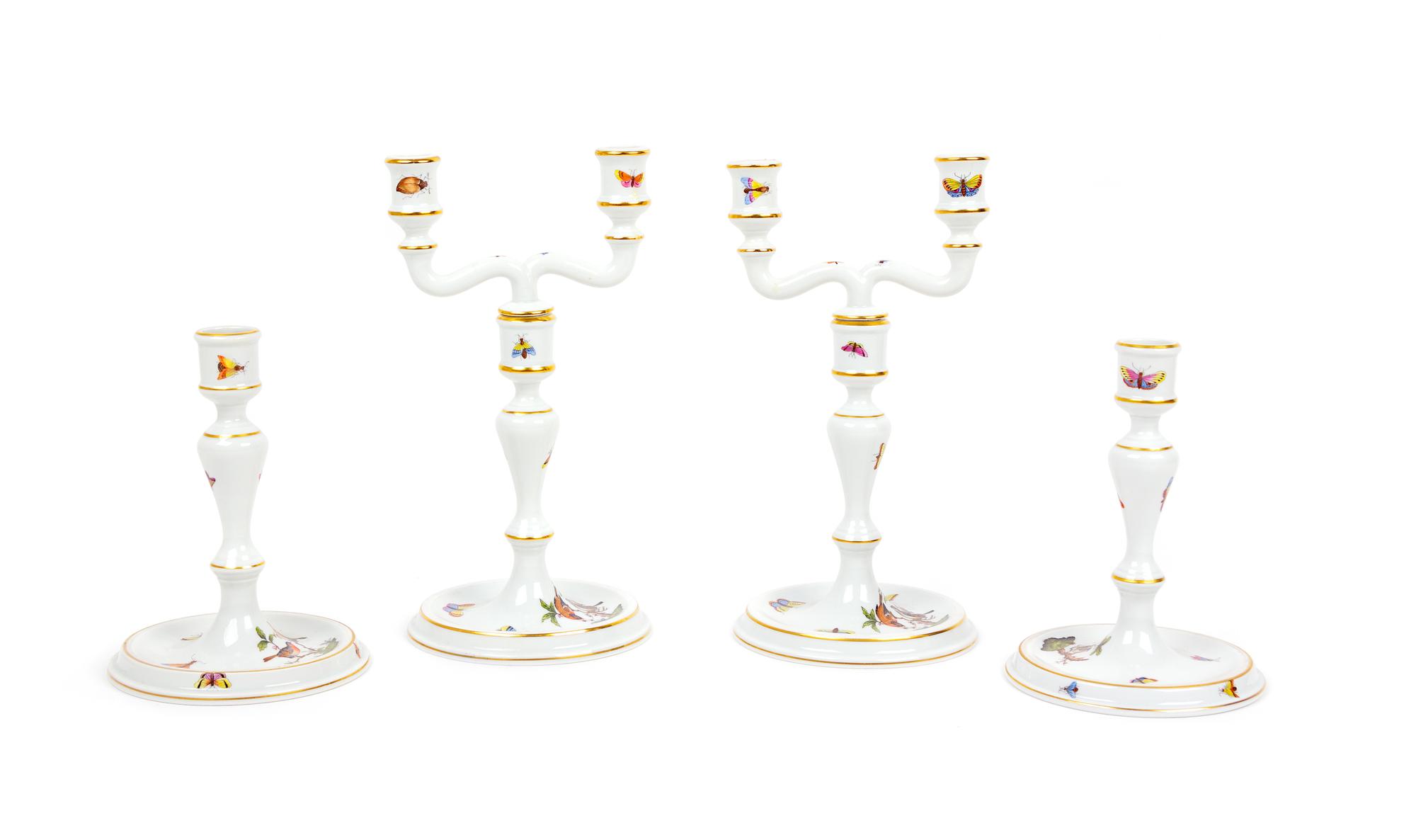 Two Pairs of Herend Porcelain Candlesticks