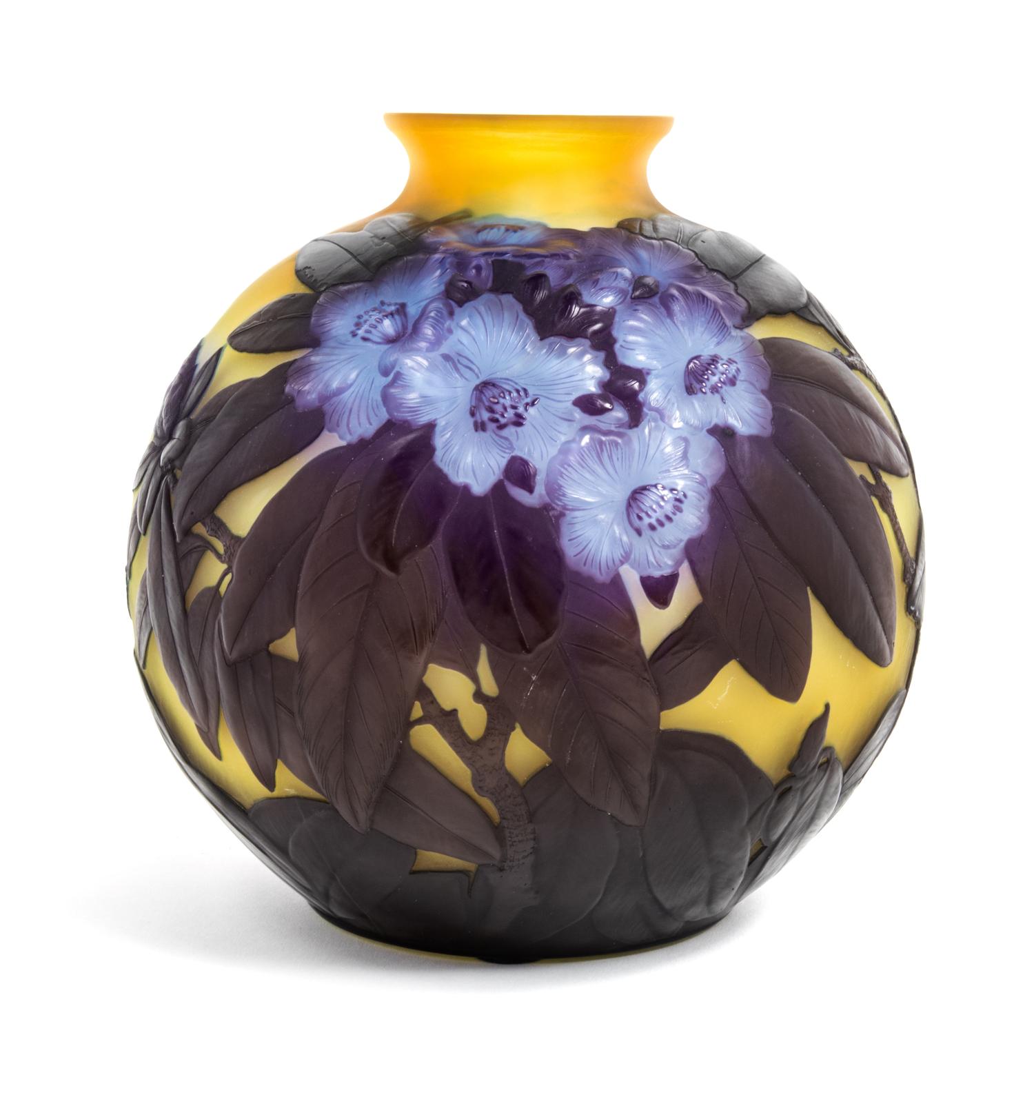 Emile Galle, (French, 1846-1904), a mold blown cameo glass vase, with rhododendron decoration